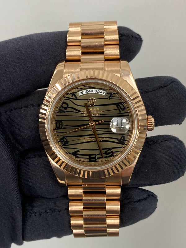 Rolex Day-Date II Black Chocolate Wave Dial 218235 SOLD